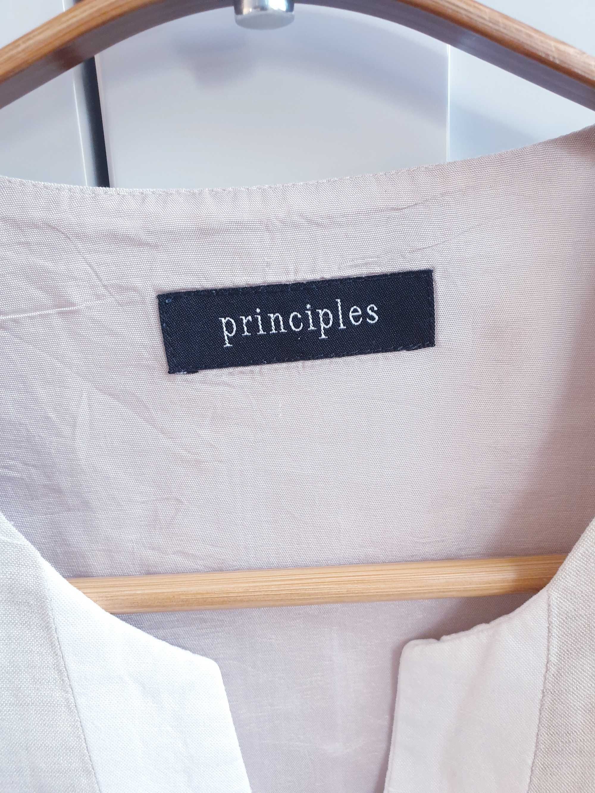 Beżowa lniana bluzka bez rękawów kamizelka Principles 42 44