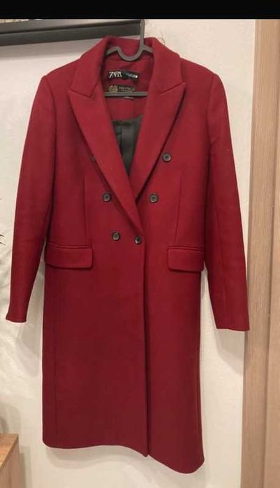 Płaszcz Zara wełna Manteco wełniany bordowy rozm S-M