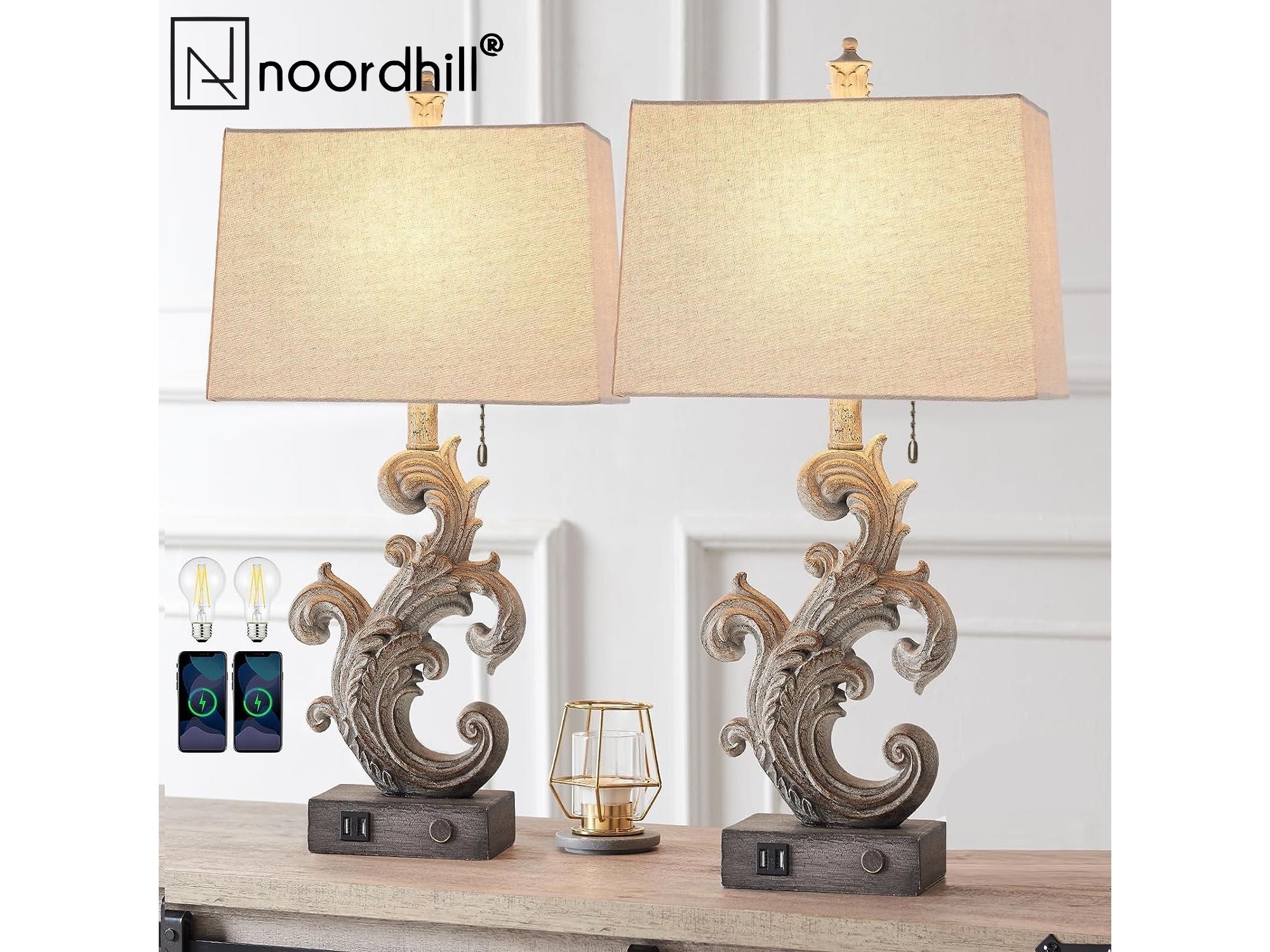 Komplet lamp, Lampy stołowe, Lampy nocne na komodę NOORDHILL