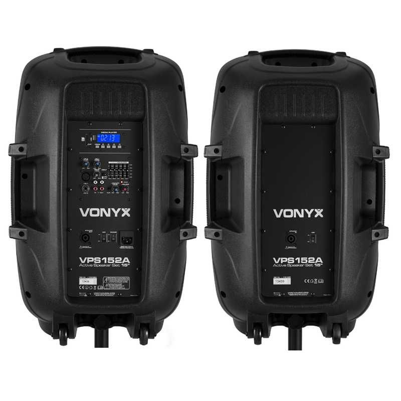 Conjunto Som Amplificado 2×12″ 800W – SD / USB / BT / Suportes – VONYX