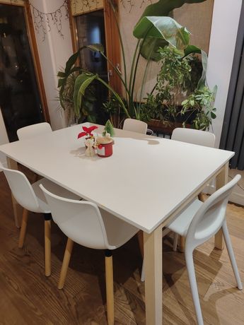 Stół drewniany bielony rozkładany styl skandynawski 140 x 90