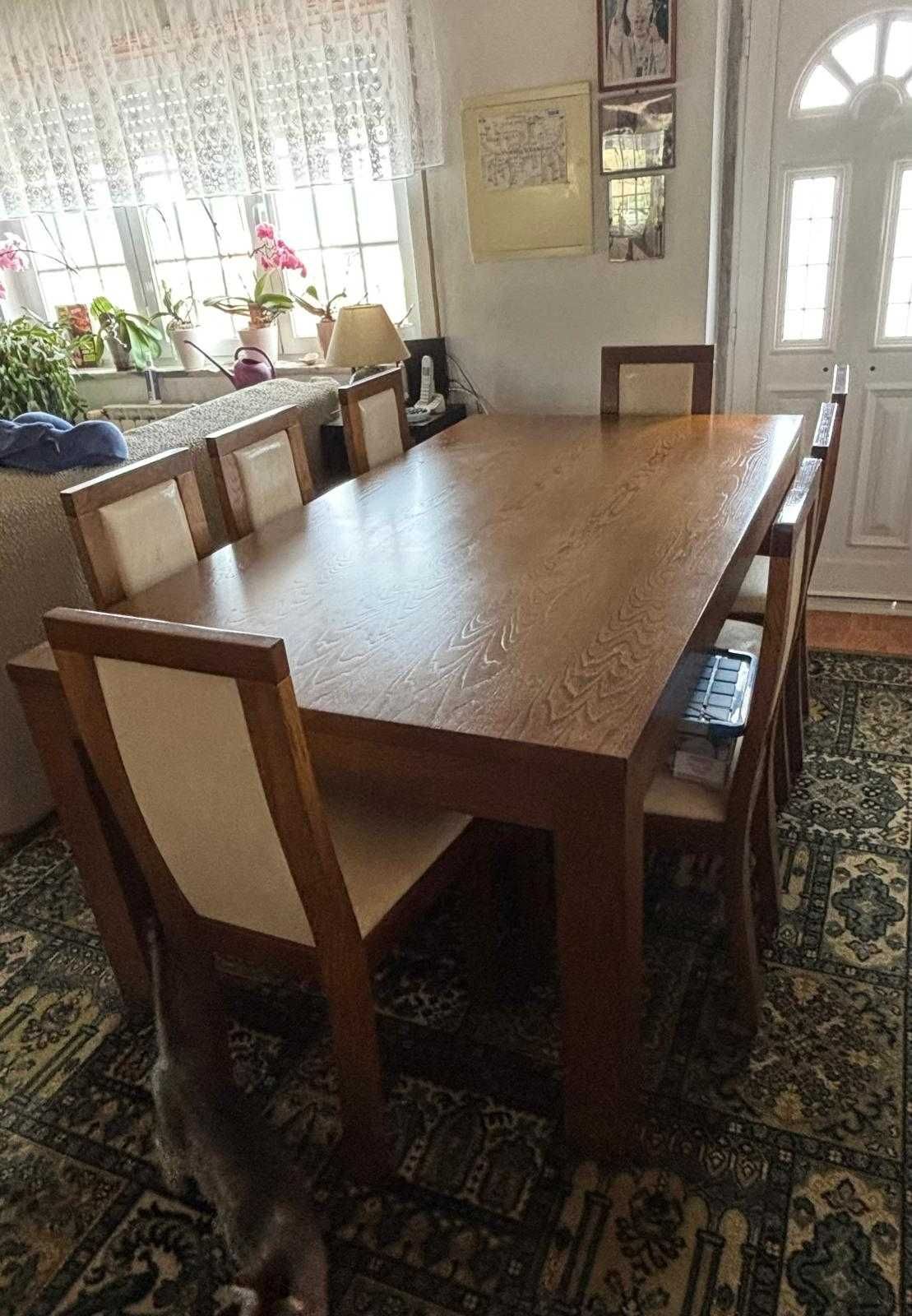 Mesa sala de estar extensível em madeira maciça c/6 +1 cadeiras design