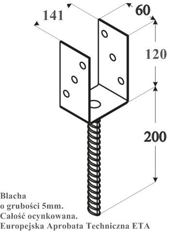 Podstawa słupa do wmurowania kotwa U 140mm gr 5mm