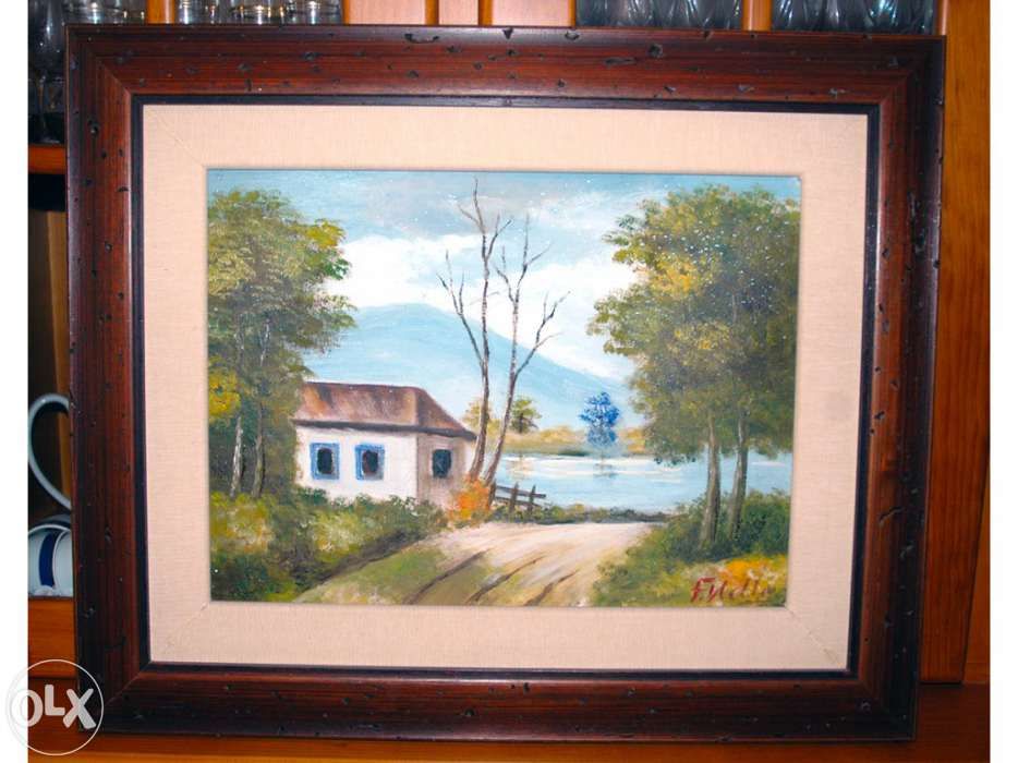 Quadro pintado a óleo com moldura - original