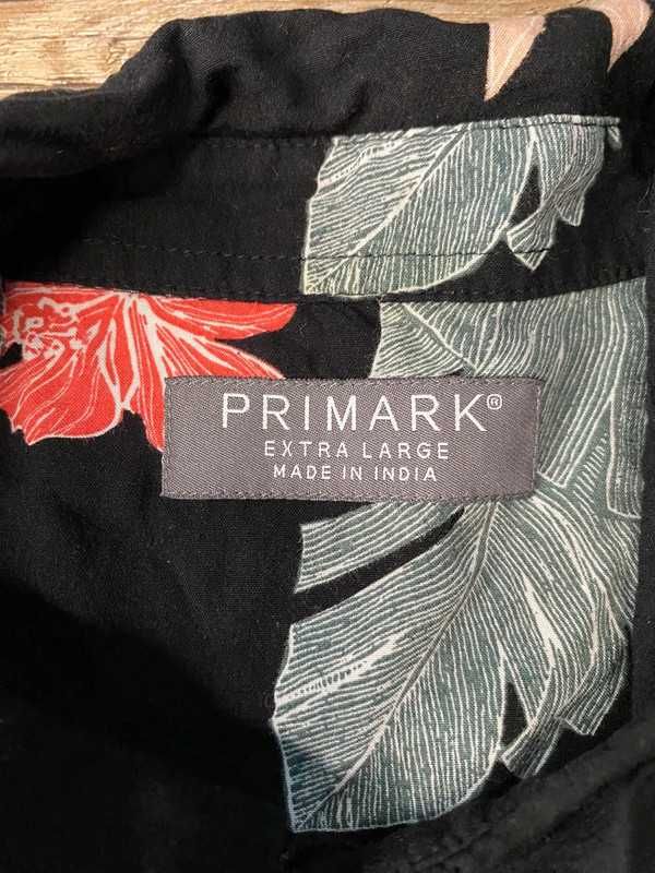 Koszula hawajska w liście i kwiaty Primark wiskoza czarna rozmiar XL
