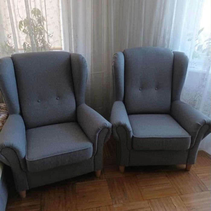 Fotele uszaki szare Agata meble 2 sztuki