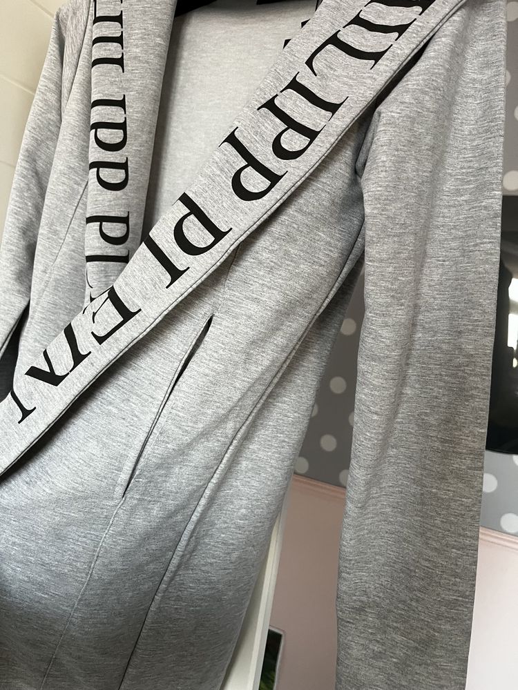 Kardigan _narzutka z kapturem _logo_szary_S