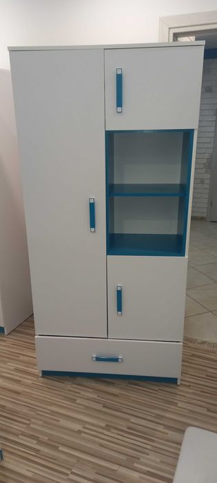 Szafka stojąca biało niebieska z szufladą pojemna