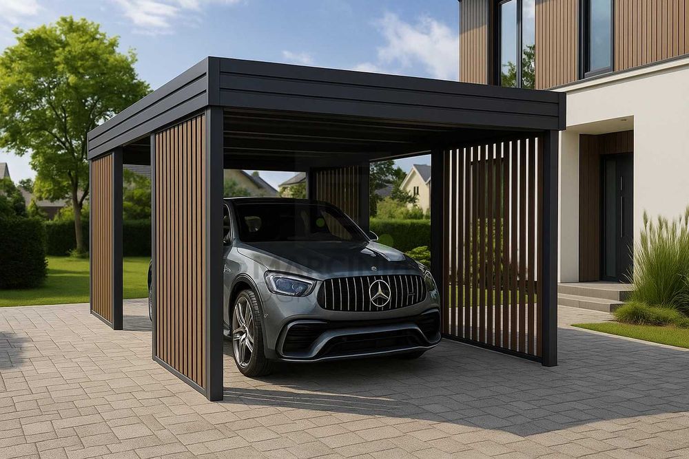 Wiata garażowa na 1 auto 3x6 Złoty Dąb Horyzontal  (zaprojektuj w 3D)