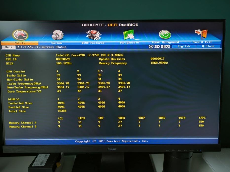 Komputer, procesor Intel i7-3770, płyta główna Gigabyte, Ram 16GB DDR3