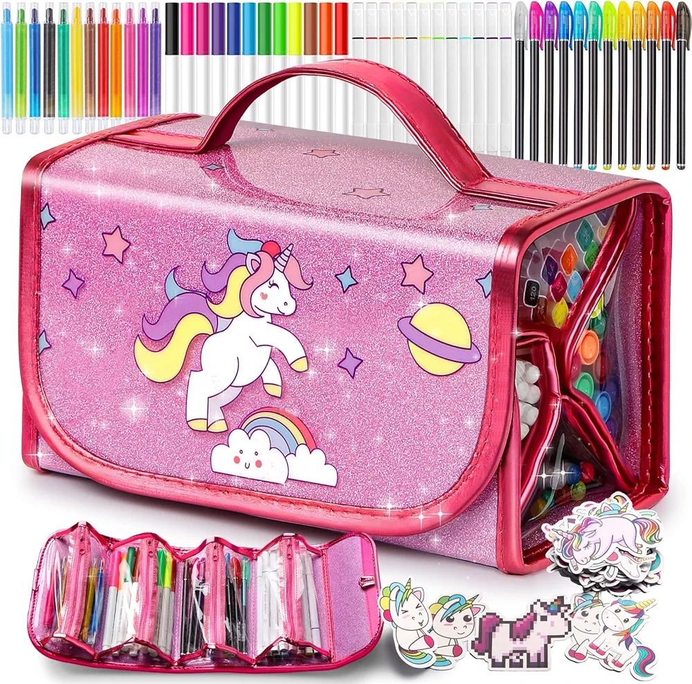 Różowy piórnik jednorożec Unicorn z wyposażeniem
