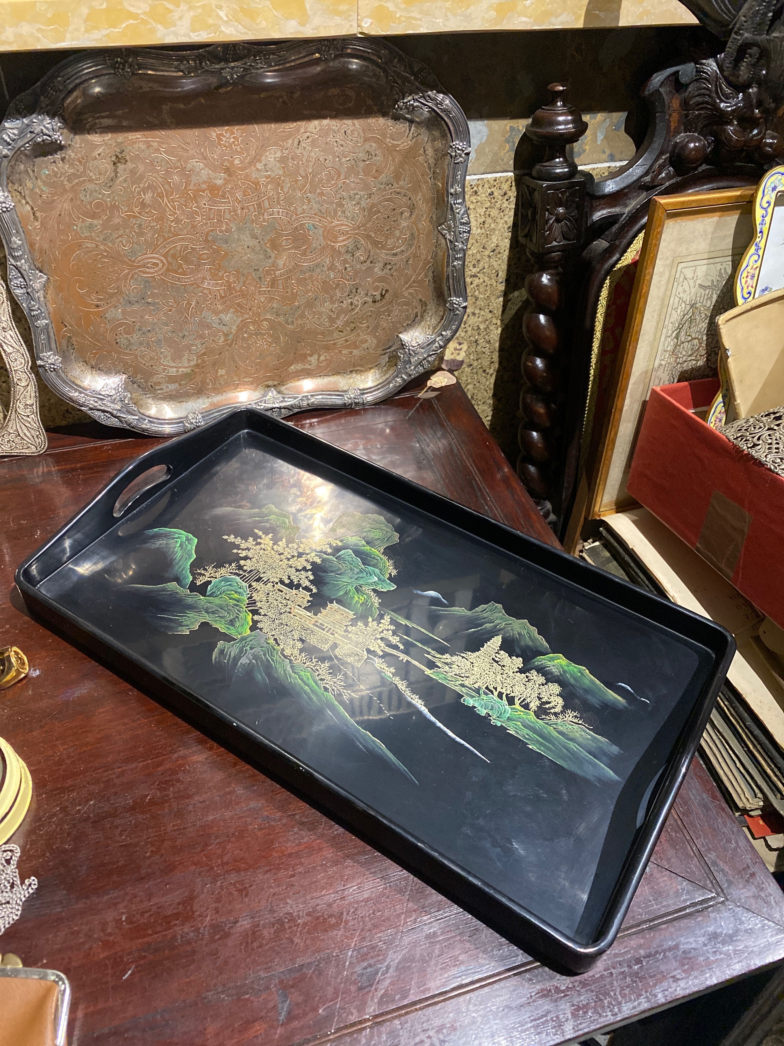 Tabuleiro Chinês Madeira Charão Pintado à mão Centenário 47 cm