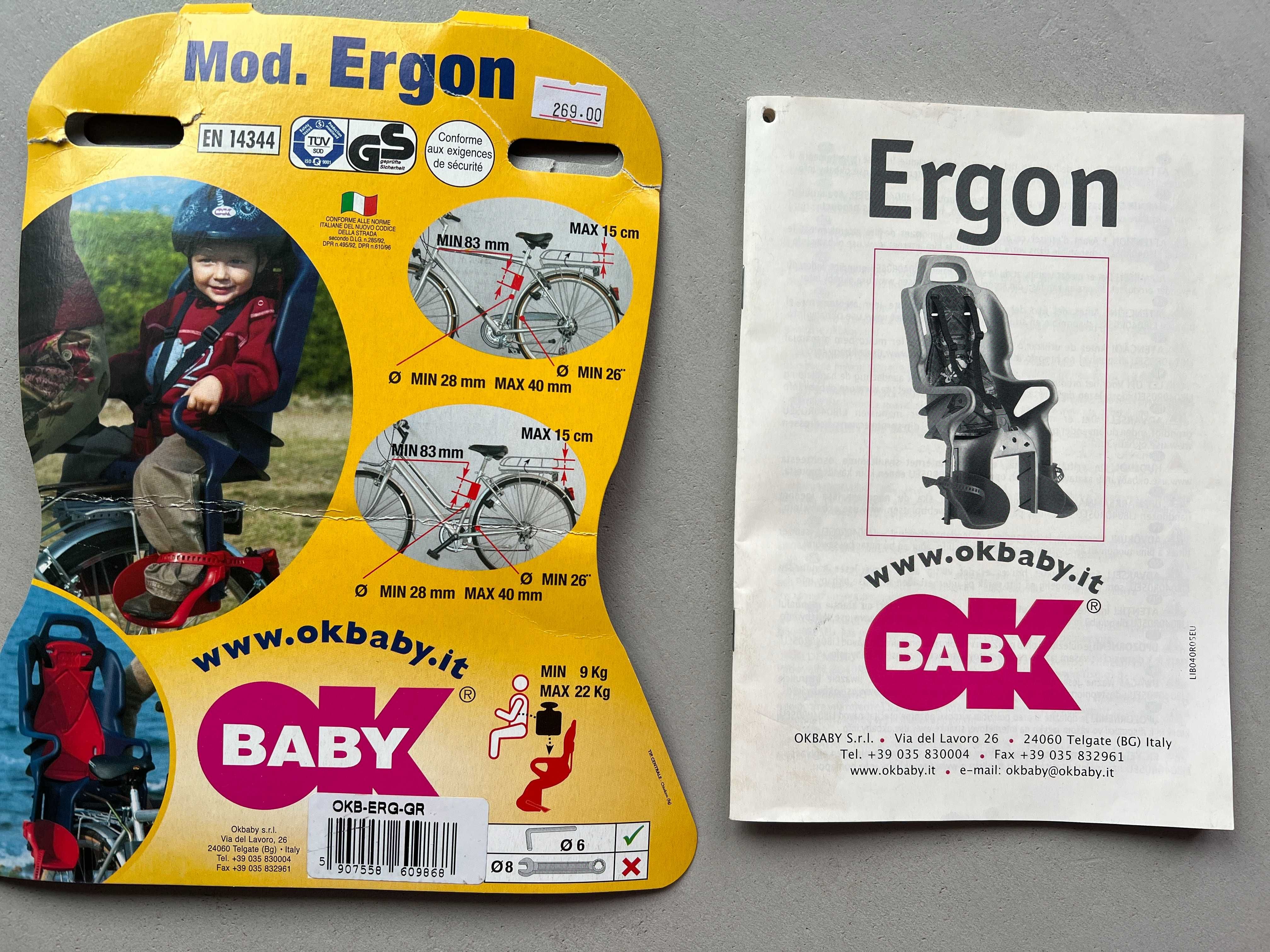 Fotelik rowerowy OK BABY model Ergon 9-22 kg