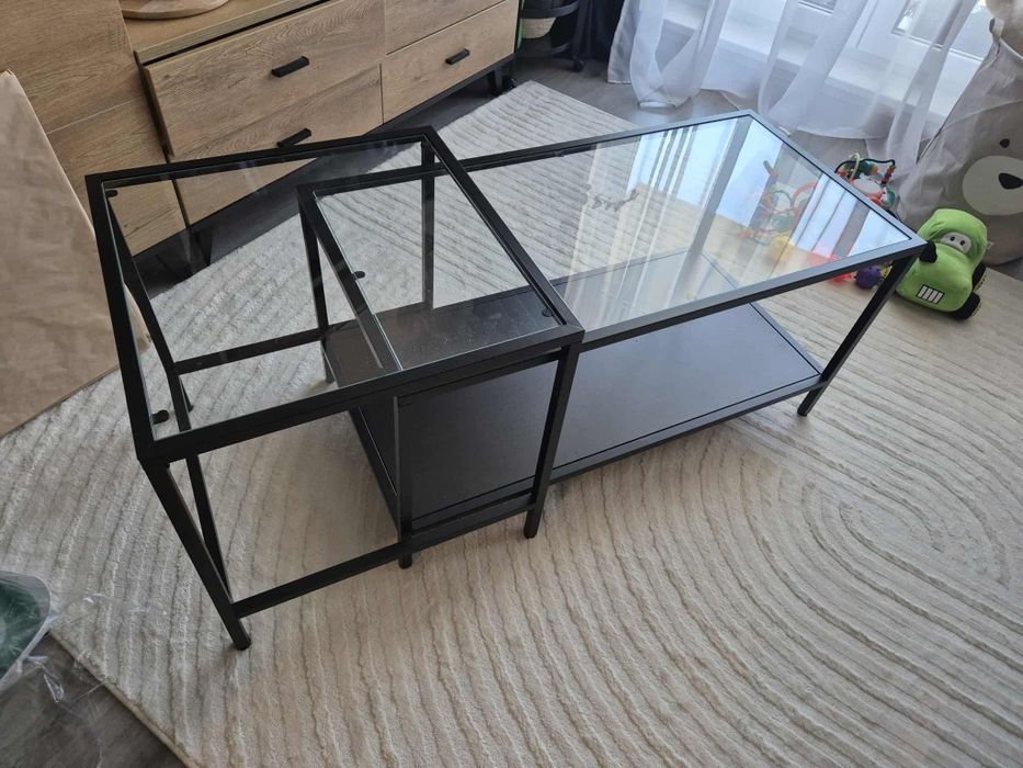 Stolik kawowy ikea podwójny szkło czarny loft