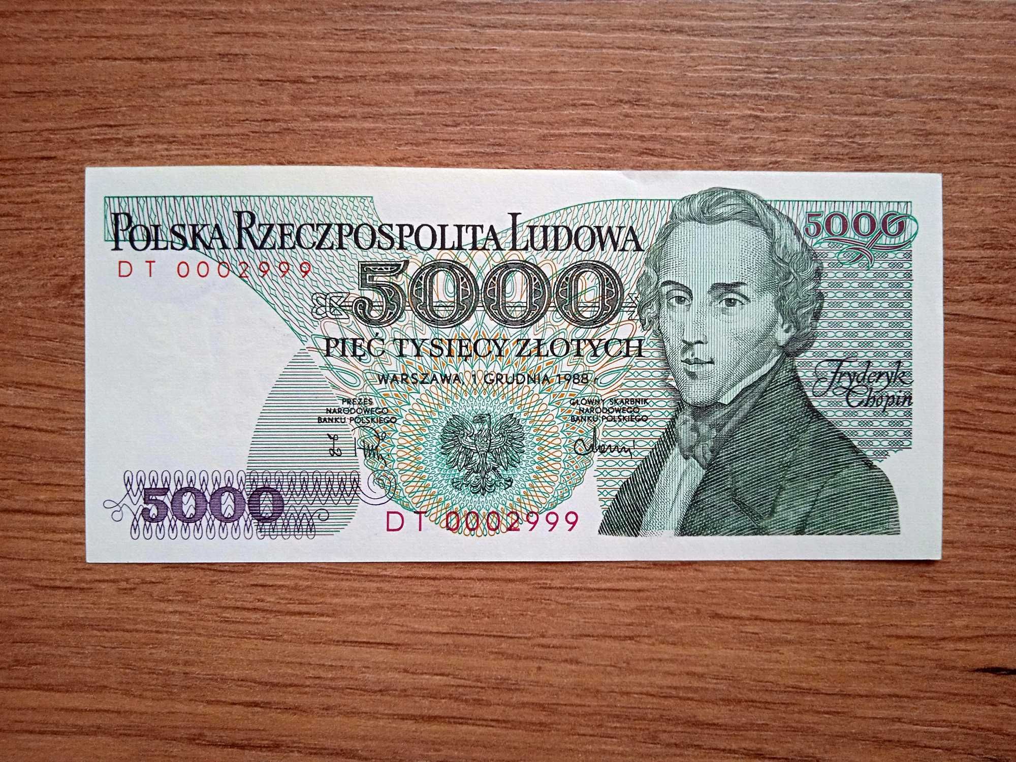 5000 zł 1988  DT  st. 1 UNC-  ciekawy numer !!!