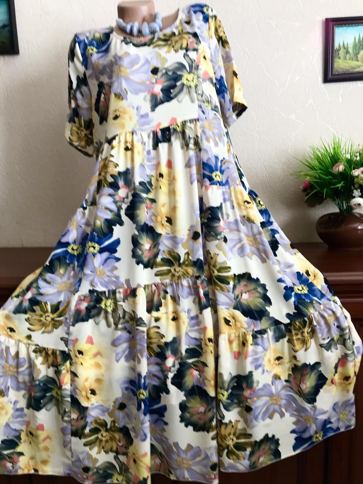 Воздушное красивенное платье НАТУРАЛЬНЫЕ ткани Турция 48-58