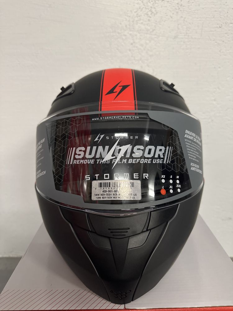 Kask motocyklowy szczękowy stormer turn czarny czerwony mat r. L