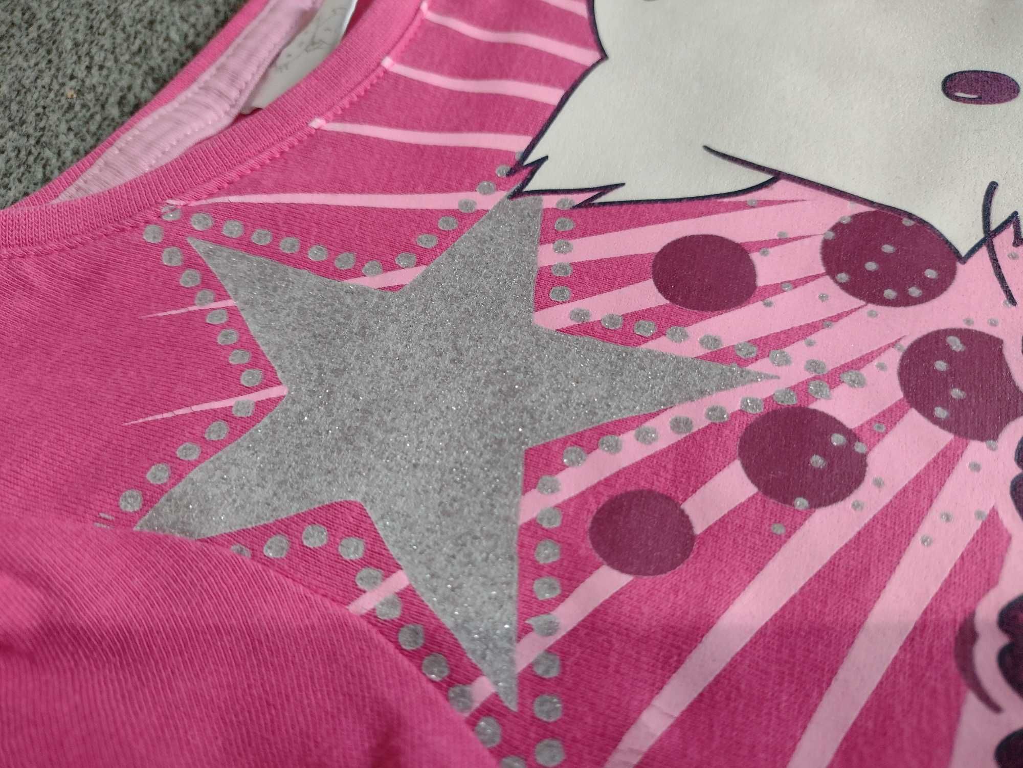 fuksja różowa koszulka 98 bluzka frędzelki Hello Kitty z kotkiem kotek