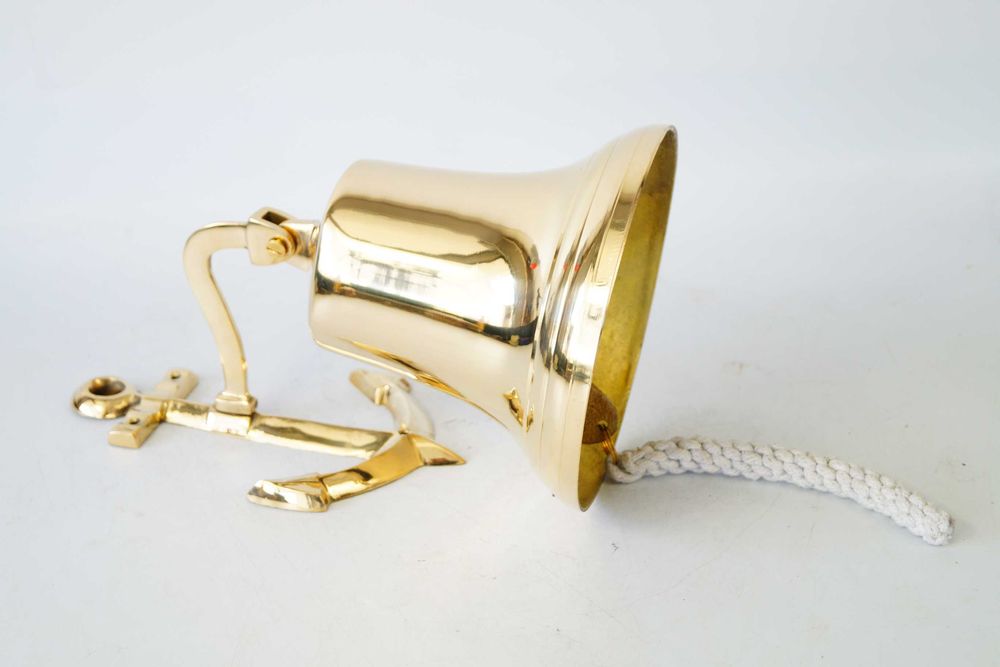 Duży mosiężny dzwon kotwica marynistyka prezent mosiądz