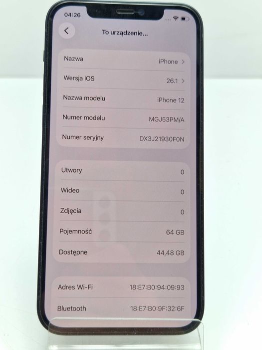 Telefon Smartfon Apple Iphone 12 4GB/64GB 5G LTE CZARNY 82% Baterii