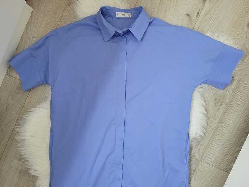 Niebieska, bawełniana sukienka koszulowa / szmizjerka, Mango, XS (34)