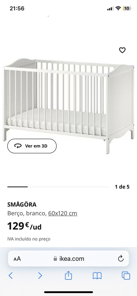 Berço com colchão Ikea pouco usado, 2 alturas