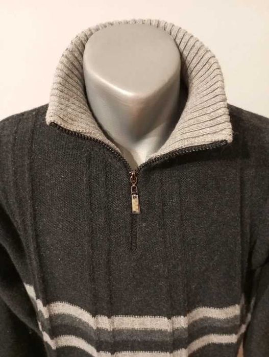 Kingsmen Rozpinany pod szyją męski sweter wełniany rozm.M