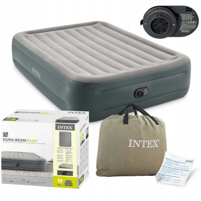 Materac dmuchany do spania dwuosobowe z wbudowaną pompką Intex 251
