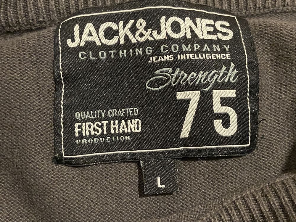 Jack & Jones L szary sweter męski sweter bluzka bawełna nadruk Vintage