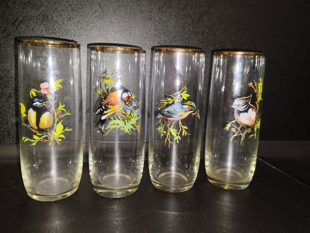 Ретро стакани бокали келихи з малюнком птиці
