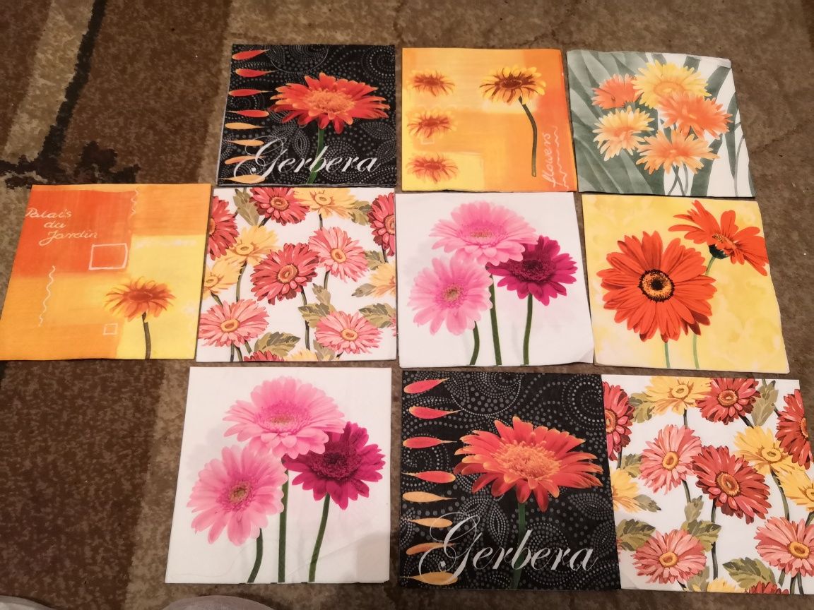 10 szt serwetek do decoupage same gerbery