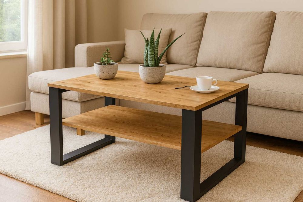 Nowy Stolik Kawowy Drewniany Dąb 95cm Do Salonu Ogrodu Ława Loft