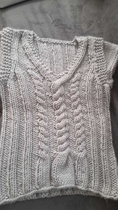 Kamizelka-sweter damska z włóczki jasnoszara rozmiar XL