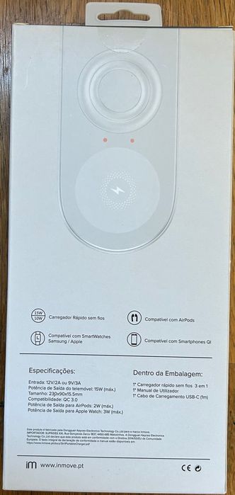 Carregador Wireless INMOVE 3 EM 1- novo, 3 anos de garantia