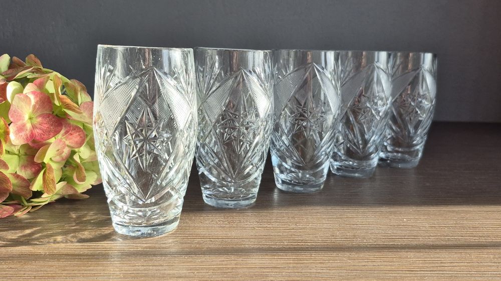 Zestaw kryształowych literatek/szklanek PRL