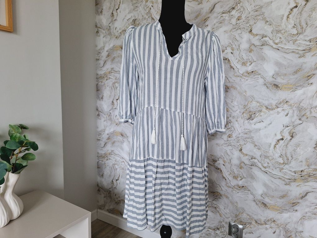 Sukienka letnia w paski Pigalle summer plażowa viscose boho marynarska