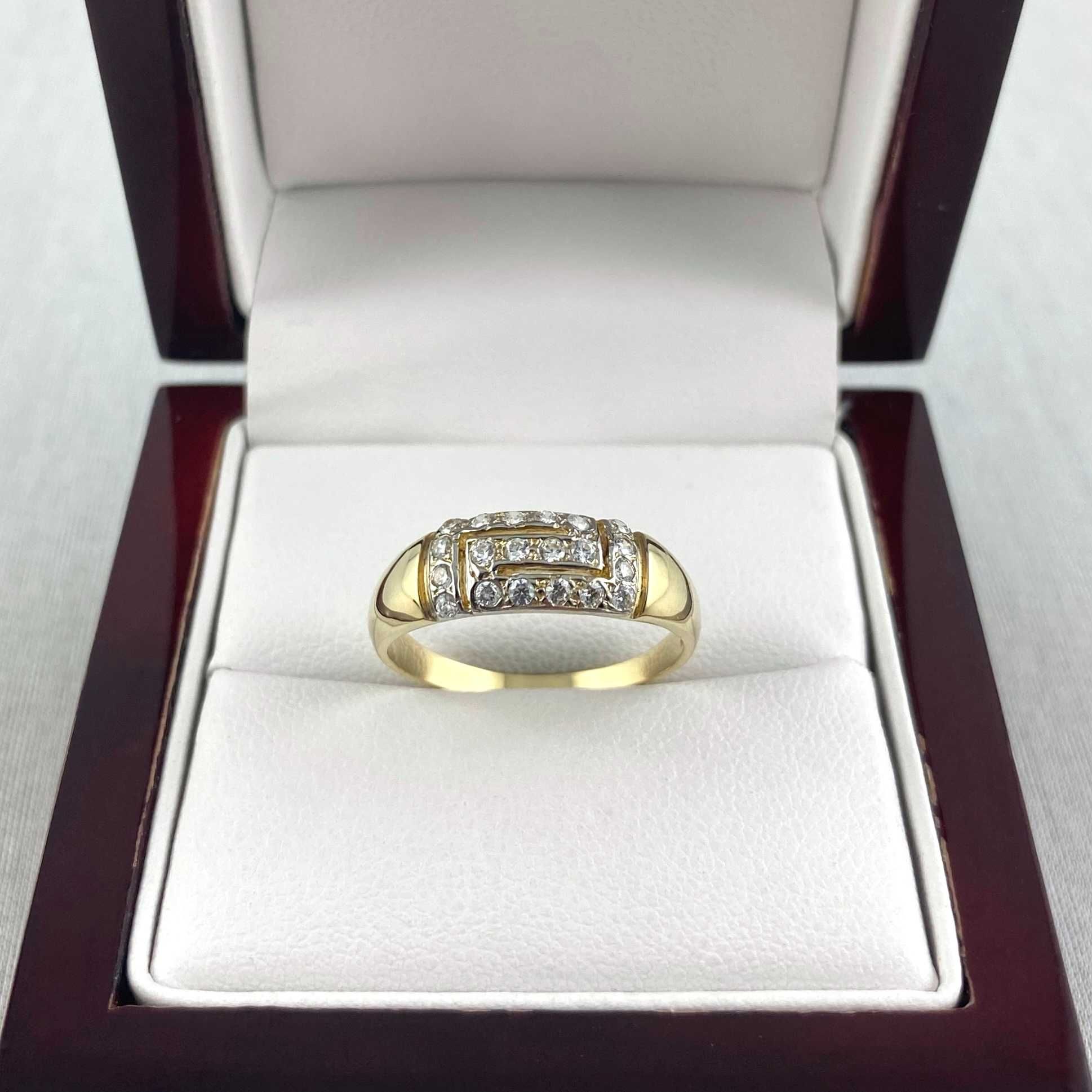 ZŁOTY pierścionek WZÓR GRECKI z cyrkoniami PR. 585 (14K) rozmiar 18