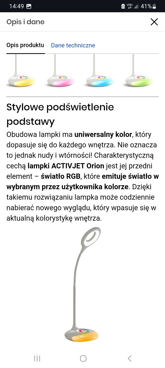 Lampka biurkowa LED Activejet    Orion RGB