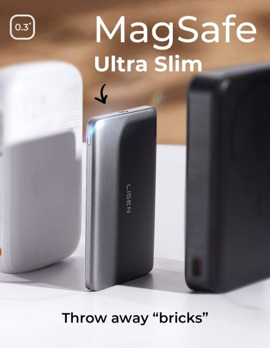LISEN Power Bank Ultra Slim MagSafe 5000mAh / Повербанк магнітний безд