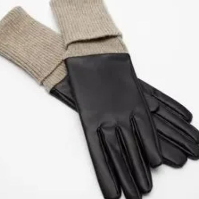 Перчатки Zara кожа с трикотажем