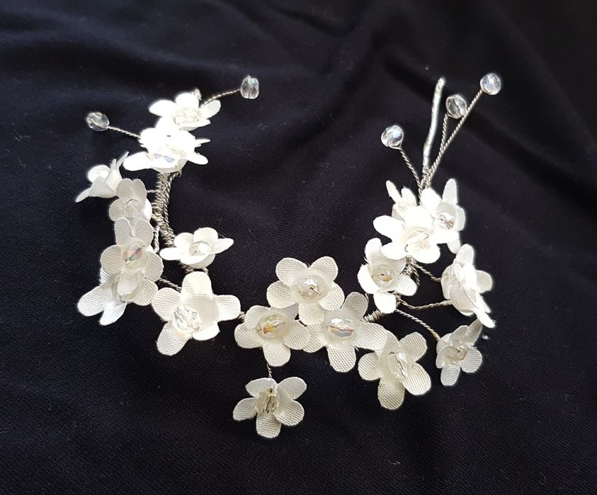 Ślubna spinka wsuwka do włosów butonierka kwiaty boho chic vintage