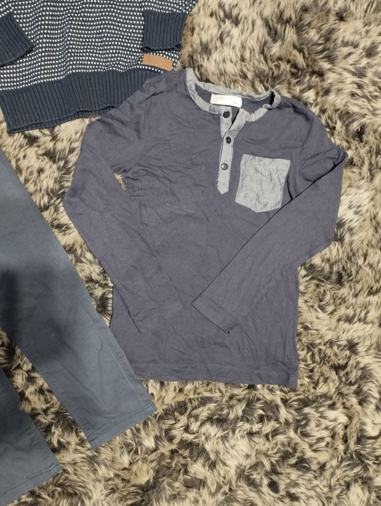 Elegancki zestaw komplet dla chłopca 128 spodnie szelki sweter