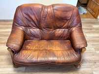 Kanapa/Sofa skórzana brązowa na drewnianym stelażu