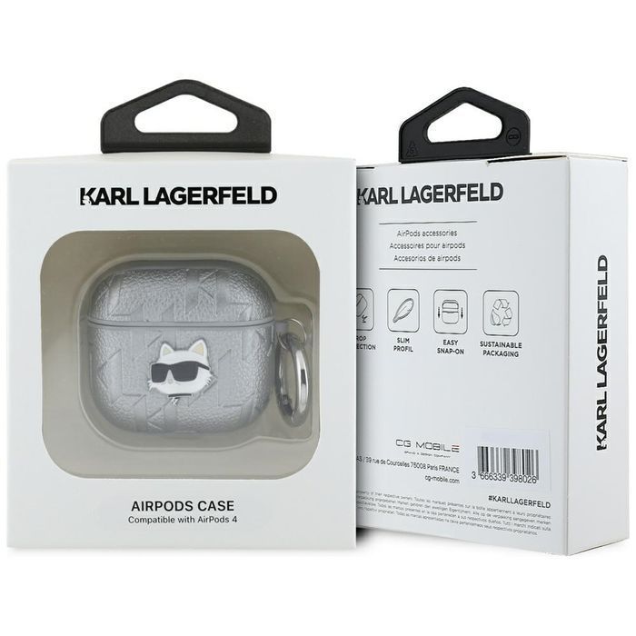 Etui Karl Lagerfeld Monogram Choupette   Head Do Airpods 4 Srebrny