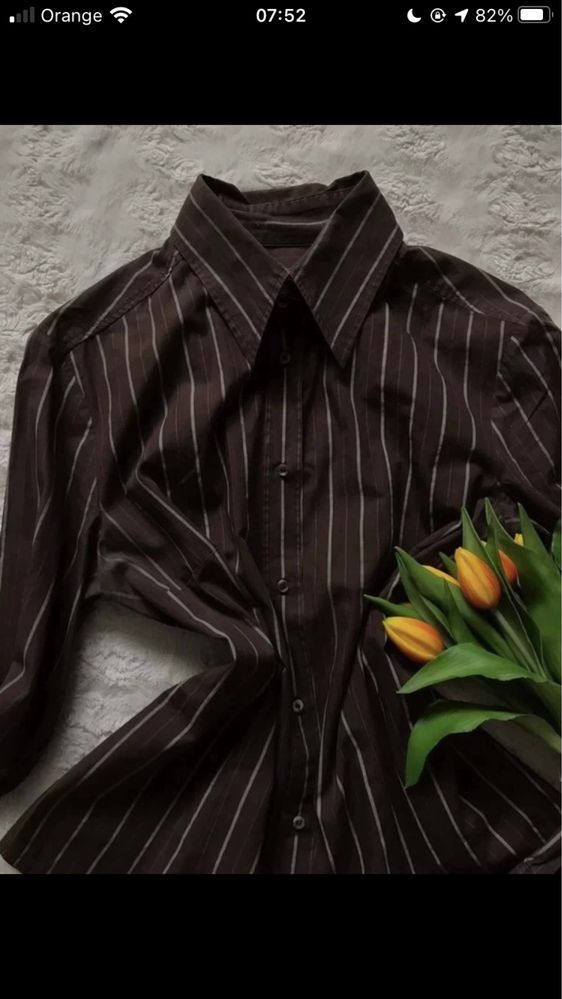 koszula damska brązowa w paski długi rękaw 100% bawełna M 38 vintage
