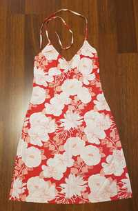 Sukienka na lato r. 36 / S, H&M, kwiaty, czerwony / biały, wiazanie