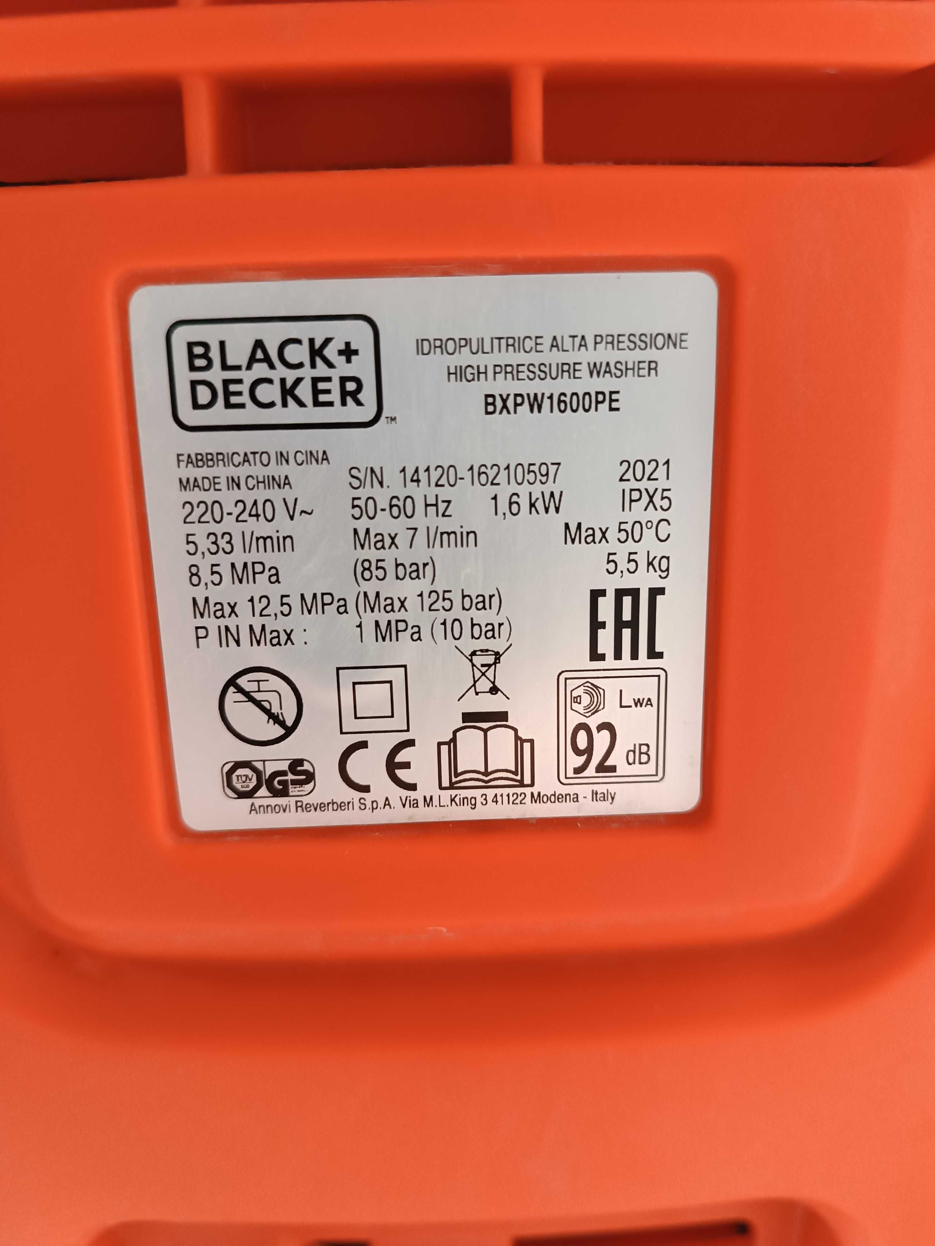 BLACK+DECKER BXPW1600PE мийка високого тиску 1600 Вт, 125 бар