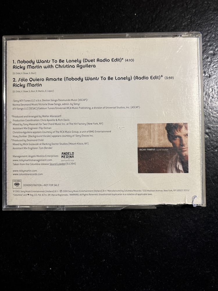 Ricky Martin Christina Aguilera CD Nobody Wants to be Lonely