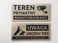 zestaw 2 tabliczek obiekt monitorowany, groźny pies  -  22x10cm