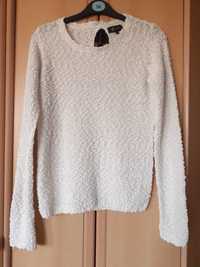 Biały sweter z wiązaniem na plecach, boucle, Reserved, S